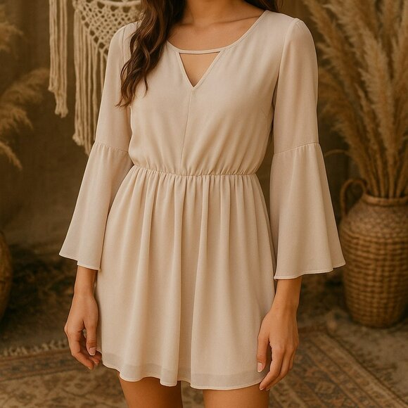 Paper Crane Sheer Lined Bell Sleeve Tunic Dress Xl - Picture 1 of 10